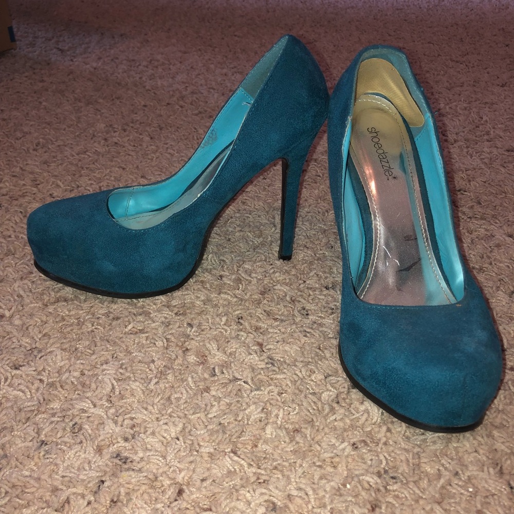 Suede turquoise heels